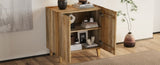 TREXM Wood Accent Cabinet with Storage, Rustic Mango Wood Storage Cabinet with Fluted Design and N715P224944N
