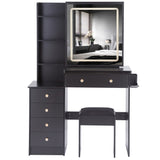 37" Middle Size Left Bedside Cabinet Vanity Table Cushioned Stool Dresser Set, 2 AC2 USB Socket, W936P224320