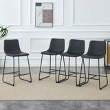 A set of 2 Modern Minimalist Style PU Material Bar Stools - Black, suitable for kitchen, bar, and W3226P279064