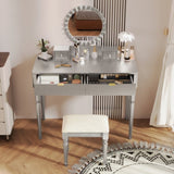 Luxury Vanity Desk with Round Mirror,Height-Adjustable, Stylish Dressing Table Set, 4 Drawers & N844P262897S