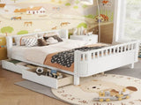 Full Size Wood Platform Bed for Kids, Wood Low Profile Full Bed with Rails for Girls and Boys, White W2593P331684