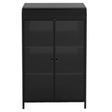 47.6" Tall Metal Storage Cabinet with Glass Doors & Flip-Top, 4-Tier Display Cabinet with Open W3122P272697