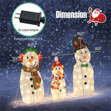 3-Piece Lighted Snowman Family Decor - 95 Warm-White LEDs, MetalFabric, 30.5"/25.5"/20.5" Sizes 64158309