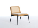 Mid-Century Dining Chairs Set of 2, Accent Linen Fabric Side Chairs with Rattan Backrest Metal Legs 30479899