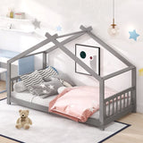 Twin Size House Bed Wood Bed, Gray WF282521AAE