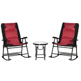 3 Piece Outdoor Patio Furniture Set with Glass Coffee Table & 2 Folding Padded Rocking Chairs, W2225142471