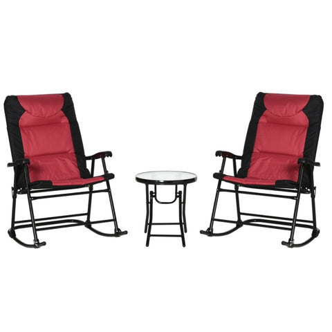 ZUN 3 Piece Outdoor Patio Furniture Set with Glass Coffee Table & 2 Folding Padded Rocking Chairs, W2225142471