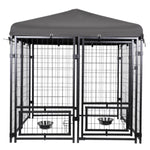 ZUN Outdoor Dog Kennel 4.5' x 4.5' x 4.8' with Waterproof Canopy Roof Heavy Duty Metal Dog Cage with 77088406