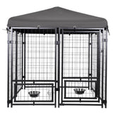 ZUN Outdoor Dog Kennel 4.5' x 4.5' x 4.8' with Waterproof Canopy Roof Heavy Duty Metal Dog Cage with 77088406