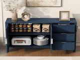 U-Style Modern Wave-Pattern Sideboard with 3 Drawers, Large Storage Buffet Cabinet with Hooks and N711P345172V