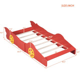 Twin Size Race Car-Shaped Platform Bed with Wheels,Red WF298789AAJ