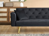 71-inch foldable double sofa, with American retro style, made of black velvet material, suitable for W1658P321766