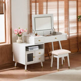 3-in-1 Vanity Desk with Lighted Flip-Top Mirror & Adjustable Cabinet, Makeup Dressing Table with N844P291656A