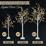 Set of Lighted Birch Tree, 4FT 48 LED/5FT 72 LED/6FT 96 LED Artificial Tree with Warm White Lights, 97359172