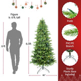 ZUN 6.5ft Artificial Christmas Tree Prelit PE&PVC with Metal Stand,450 Bi-Colour LED Lights,1791 Branch 86111112