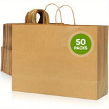 ZUN Paper Bags With Handles, 50 Pcs Kraft Paper Bags 13x4.3x11 Inches Brown Bulk, Large Recycled Paper 69943882