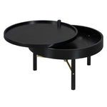 ZUN Modern Round Wood Rotating Tray Coffee Table with Storage & Metal Legs in Black 25593676