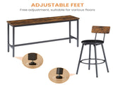 Long Bar Table Set with 3 PU Upholstered Bar Stools, Industrial Bar Table and Chairs for Kitchen 09105127
