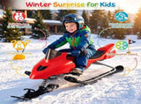 2-in-1 Kids Snow Racer Sled with Tow Rope, 30&deg Steering & Dual Foot Brakes Downhill Ski Sled, 01237271