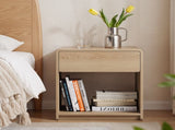 Mid-century modern bedside set, 2 pieces, with storage drawers and open shelves, bedroom side W1706P465308