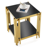 Woker Furniture 20" Wide Square End Table with Black Top, Golden Stainless Steel Tempered W1567134339
