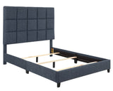 Queen Size Navy Blue Denim Squares Upholstered Platform Bed B108P160248