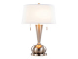 Jules 30.25" Contemporary Metal Table Lamp in Brushed Nickel with White Linen Shade and Built-In USB B202P224212