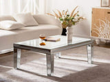 Silver Coffee Tables for Living Room with Dazzling Crushed Crystal Border, Clear Glass Rectangle W3081P326484