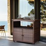 ZUN Outdoor Bar Cart with Storage Cabinet, Patio Wicker Sideboard Buffet Cabinet Prep Table, Outside 65724130