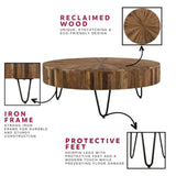 ZUN 42 in. Round Handcrafted Reclaimed Wood Coffee Table, Modern Living Room Sofa Table with Metal Legs, B011P215609