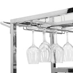 ZUN Contemporary Chrome Bar Serving Cart Silver Modern Glass Metal Frame Wine Storage 43465421