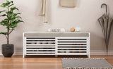 TREXM Distressed Shutter Storage Bench with Acacia Veneer for Retro Charm for Living Room, Entryway N715P196968K