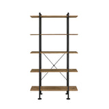 ZUN Rustic Oak and Black 5-shelf Bookcase B062P184590