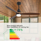 ZUN 60 Inch Ceiling Fan With Lights 3 Solid Wood Fan Blade Noiseless Reversible Motor Remote Control W882P212625