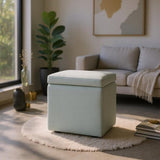 Gray Linen-Textured Storage Ottoman with Black Rubber Feet Compact Square Seat with Hidden 91918099