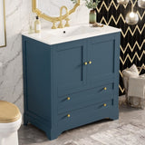 30'' Bathroom Vanity with Ceramic Sink Combo, Modern Freestanding Storage Cabinet with Gold Handles, N710P228365C
