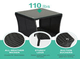 Outdoor Patio Wicker Side Table, Square End Table Bistro Coffee Table with Glass Top Storage Shelf 78280001
