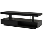 ZUN U-Can LED Coffee Table with Storage, Modern Center Table with 2 Drawers and Display Shelves, Accent WF307038AAB