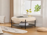 30.9"Wide Upholstered Round Ottoman Coffee Table Foot Rest with Black Metal Legs, Footstool with W3098P296971