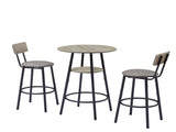 Round bar stool set with shelf, upholstered stool with backrest Grey, 23.62'' W x 23.62'' D x 84811202