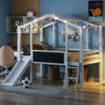 ZUN Twin Size Loft Bed with Ladder and Slide, House Bed with Blackboard and Light Strip on the Roof, WF324323AAK