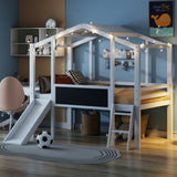 ZUN Twin Size Loft Bed with Ladder and Slide, House Bed with Blackboard and Light Strip on the Roof, WF324323AAK