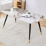 ZUN Modern minimalist dining table. Imitation marble patterned stone burning tabletop with black metal 77594804