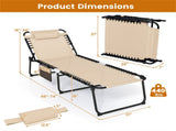 Oversized Patio Chaise Lounge, 27" Wide 4-Position Adjustable Backrest Folding Tanning Chair-Beige 16283280