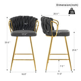 Modern design High stool Gold Plated legs Kitchen Dining Dark grey linen bar chair, suitable for W210P201266