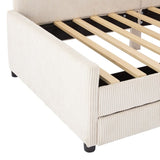 Twin Size L-Shaped Corduroy Daybed,Upholstered Bed Frame with 2 Storage Drawers, Beige N733P171470A