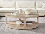 40inch Large Curved 2 Tier Traditional Round Circle Wooden Center Coffee Table,Rounded Table with W2582P202644