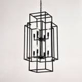 8-Light Metal Lantern Tiered Pendant Hanging Light Fixtures, Industrial Farmhouse Adjustable Height W1592P247044