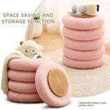 Round Storage Ottoman, Modern Sherpa Footstool, Teddy Vanity Stool with Flip-Top Tray, Makeup Chair 72182829