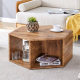 ZUN Hexagonal MDF coffee table, characteristic wood grain pattern stickers, multi-hole design to give W1512P271096